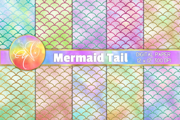 Download Mermaid Tails Pastel Color Digital Paper - Digital Collection
